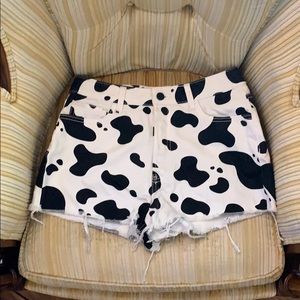 Cow print denim shorts- size M